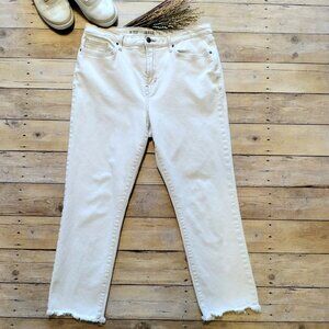 a.n.a High-Rise Straight Leg Ankle Jeans 14 Ecru Frayed Hem Contrast Stitching